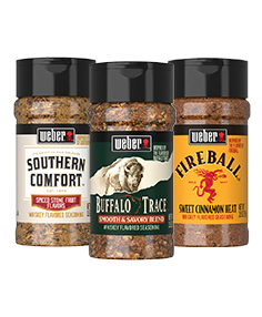 3-pack Weber Seasoning, featuring Buffalo Trace, Southern Comfort, & Fireball whiskey flavors